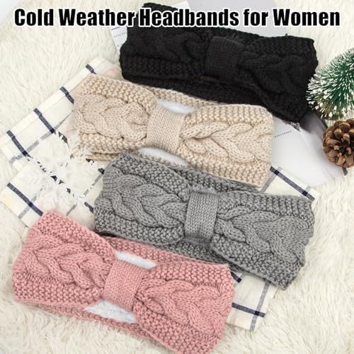 Chalier Warm Winter Headbands for Women Cable Crochet Turban Ear Warmer Headband with Plush, Twist Multicolour 3(4 Pack) - Image 2