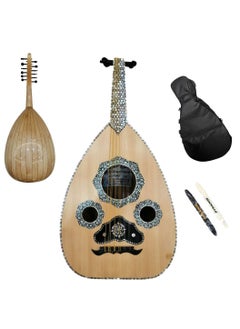 Al-Karz Music Abaza Azouz Super Deluxe Oud includes a padded bag and two pyramid picks 