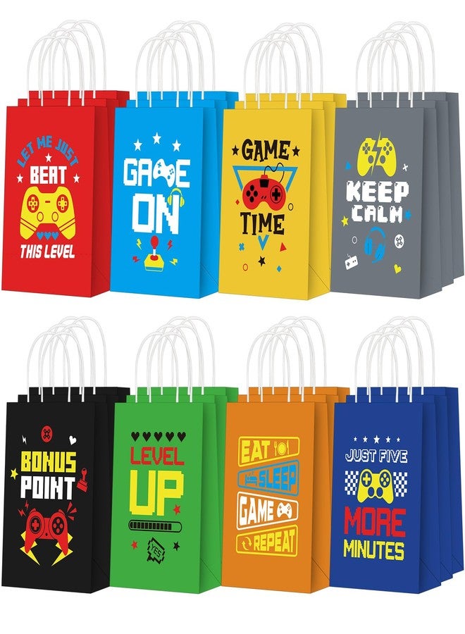 Resholder 24 Pcs Video Game Gift Bags with Handle Gamer Party Favors Goodie Treat Candy Bags with 8 Different Types Gaming Kraft Paper Pouches for Birthday Party Supplies Decorations (Bright) - Image 1