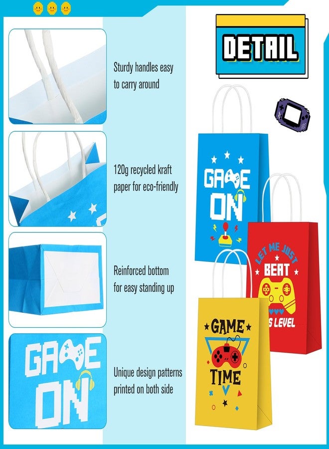 Resholder 24 Pcs Video Game Gift Bags with Handle Gamer Party Favors Goodie Treat Candy Bags with 8 Different Types Gaming Kraft Paper Pouches for Birthday Party Supplies Decorations (Bright) - Image 3
