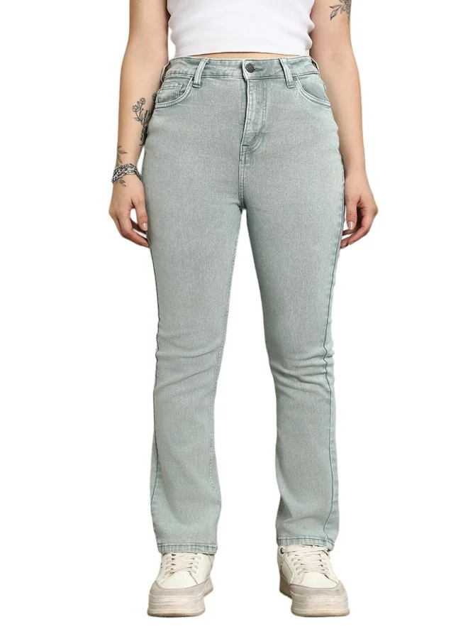 HIGH STAR Women's Sage 100% Cotton Bleached Full Length Slim Fit Jeans