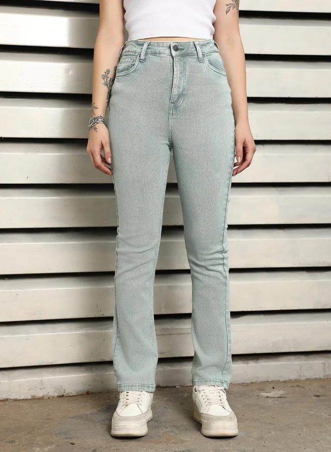 HIGH STAR Women's Sage 100% Cotton Bleached Full Length Slim Fit Jeans
