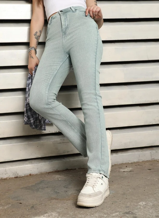 HIGH STAR Women's Sage 100% Cotton Bleached Full Length Slim Fit Jeans