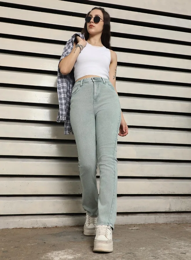 HIGH STAR Women's Sage 100% Cotton Bleached Full Length Slim Fit Jeans