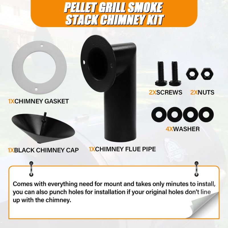 COMVIEE Pellet Grill Smoke Stack Chimney Replacement for Pit Boss Traeger Camp Chef, Replacement Stack Smoker Kits with Umbrella, Gasket, Screw, Locking Washer & Washer - Image 5