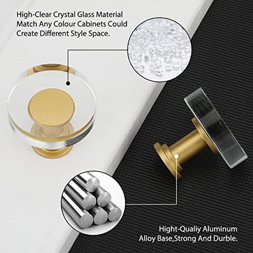 LONTAN 10 Pack Glass Cabinet Knobs Gold Drawer Knobs Round Crystal Cabinet Handles Clear White Hardware for Dresser Bathroom, Aluminum Alloy Base - Image 3