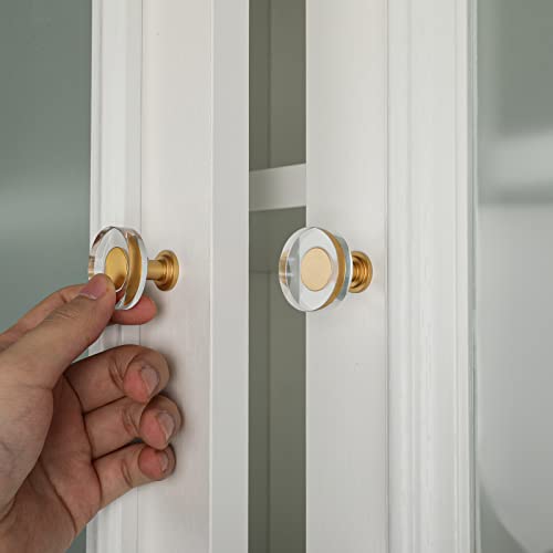 LONTAN 10 Pack Glass Cabinet Knobs Gold Drawer Knobs Round Crystal Cabinet Handles Clear White Hardware for Dresser Bathroom, Aluminum Alloy Base - Image 5