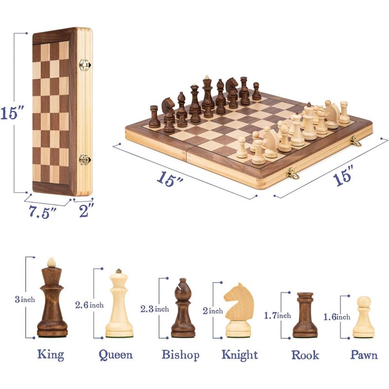ZAMZIN Magnetic Wooden Chess Set | Portable Travel Chess for Adults & Kids | Folding Board Game with Handmade Felted Pieces | Mahogany & Maple Inlay | Educational Toys | Ultimate Portable Chess Set - Image 2
