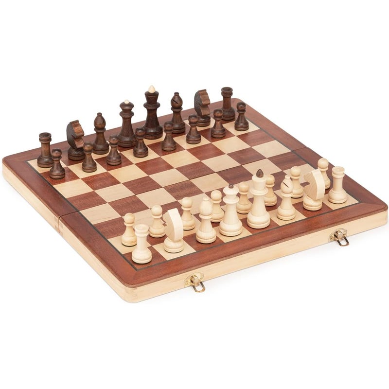 ZAMZIN Magnetic Wooden Chess Set | Portable Travel Chess for Adults & Kids | Folding Board Game with Handmade Felted Pieces | Mahogany & Maple Inlay | Educational Toys | Ultimate Portable Chess Set - Image 1