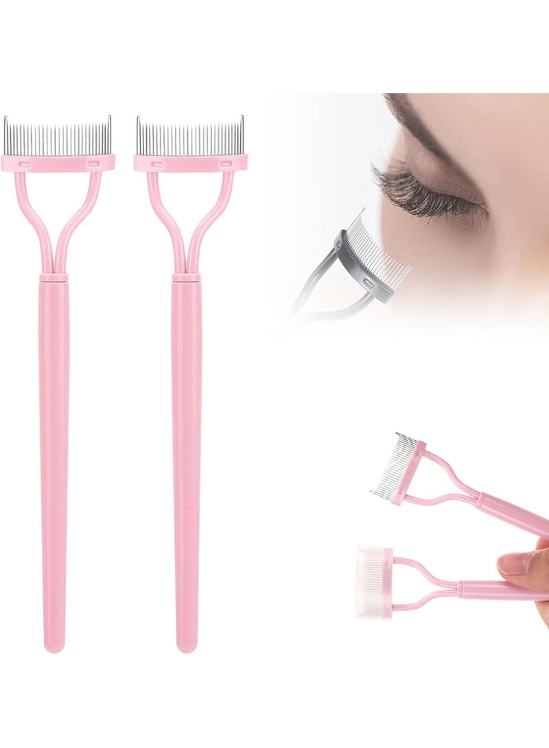 Eyelash Comb Eyelash Separator Tool, Arc Designed Eyelash Comb Separator, Eyelash Brush Separator With Metal Teeth Eyelashes Grooming Tool for Eye Cosmetic Brush Tool (Pink, 2pcs) - Image 1