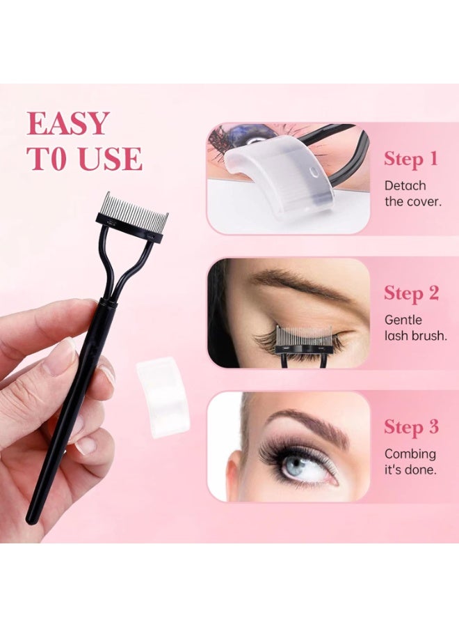 Eyelash Comb Eyelash Separator Tool, Arc Designed Eyelash Comb Separator, Eyelash Brush Separator With Metal Teeth Eyelashes Grooming Tool for Eye Cosmetic Brush Tool (Pink, 2pcs) - Image 4
