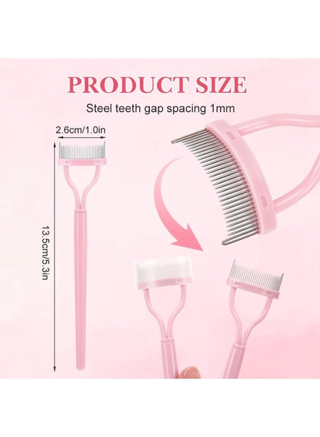 Eyelash Comb Eyelash Separator Tool, Arc Designed Eyelash Comb Separator, Eyelash Brush Separator With Metal Teeth Eyelashes Grooming Tool for Eye Cosmetic Brush Tool (Pink, 2pcs) - Image 3