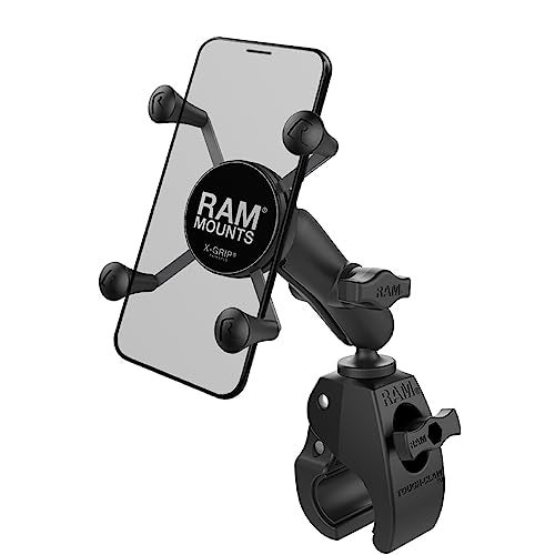 RAM Mounts حامل الهاتف الصغير RAM MOUNTS X-Grip مع قاعدة مشبك RAM Tough-Claw الصغيرة RAM-B-400-HOL-UN7BU مع ذراع متوسطة للدراجة النارية، ATV/UTV، الدراجة - Image 1