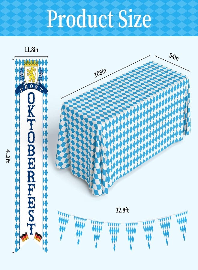 IPOOLTENG Oktoberfest Decorations Kit - White and Blue Oktoberfest Tablecloth, Oktoberfests Door Banner, Pennant String Flag Suitable for German Beer Festival Party - Image 2