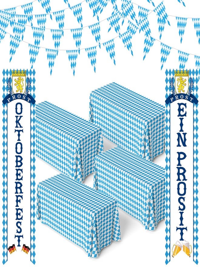 IPOOLTENG Oktoberfest Decorations Kit - White and Blue Oktoberfest Tablecloth, Oktoberfests Door Banner, Pennant String Flag Suitable for German Beer Festival Party - Image 1