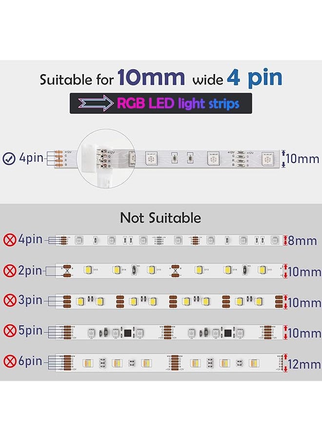 erorex - 20 Pcs 4 Pin Rgb Led Light Strip Connectors Pbc 10Mm Wide Strip To Strip Led Adapter Gapless Solderless Clip Connectors For Smd 5050 Multicolor Led Strips White - Image 1