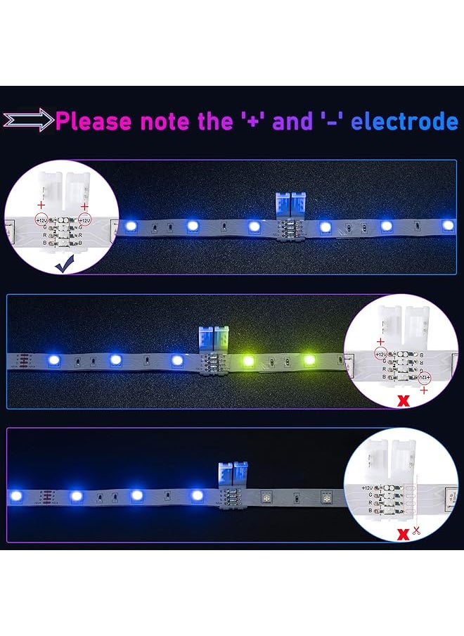 erorex - 20 Pcs 4 Pin Rgb Led Light Strip Connectors Pbc 10Mm Wide Strip To Strip Led Adapter Gapless Solderless Clip Connectors For Smd 5050 Multicolor Led Strips White - Image 1