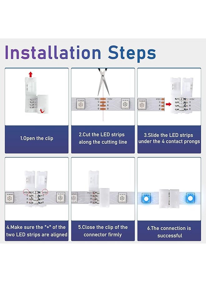 erorex - 20 Pcs 4 Pin Rgb Led Light Strip Connectors Pbc 10Mm Wide Strip To Strip Led Adapter Gapless Solderless Clip Connectors For Smd 5050 Multicolor Led Strips White - Image 1