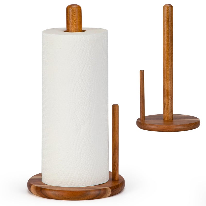 E-ROOM TREND EROOM TREND Acacia Wood Paper Towel Holder Countertop Wooden Paper Towel Holder Thicken Base for Kitchen Easy to Assemble Sturdy Durable Natural Wood Color - Image 2
