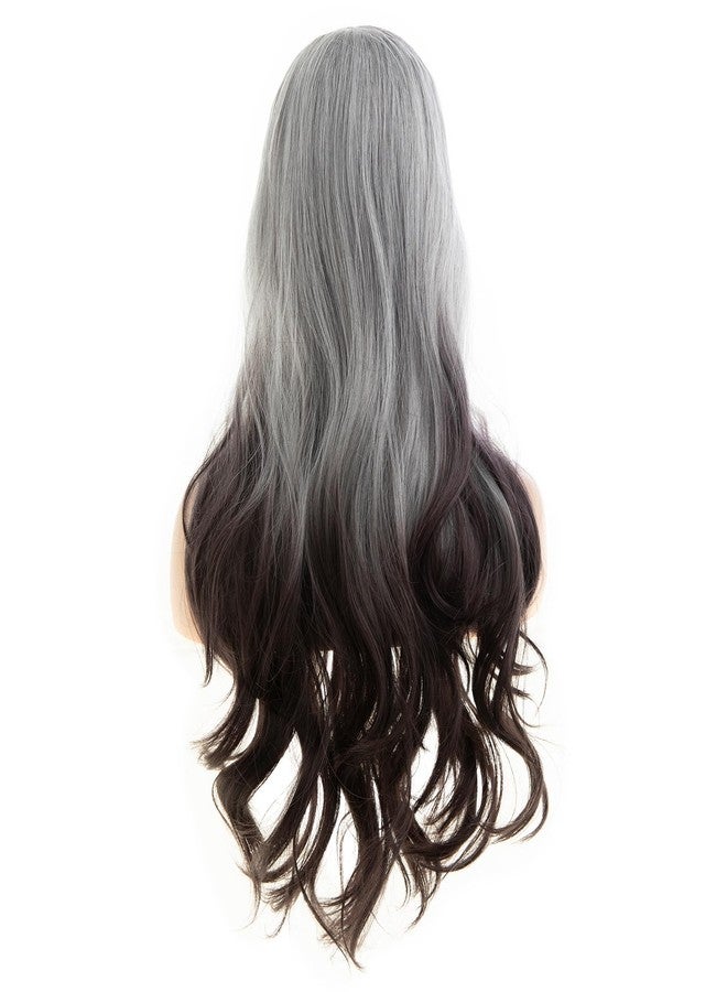 Dsimeig Long Wavy Grey to Brown Wig for Women Synthetic Halloween Cosplay Hair Wig - Image 2