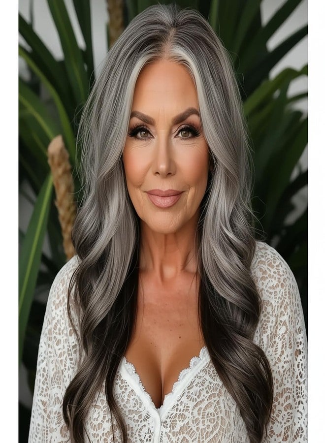 Dsimeig Long Wavy Grey to Brown Wig for Women Synthetic Halloween Cosplay Hair Wig - Image 1