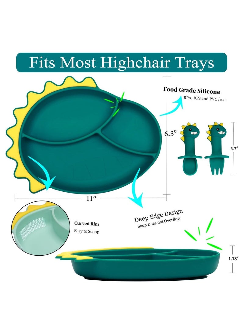Y&D - Silicone Toddler Plates Baby Feeding Set Suction for with Spoon and Fork Kids Divided Grip Dish Self Training Dinner Plate Microwave Dishwasher Safe - Image 1