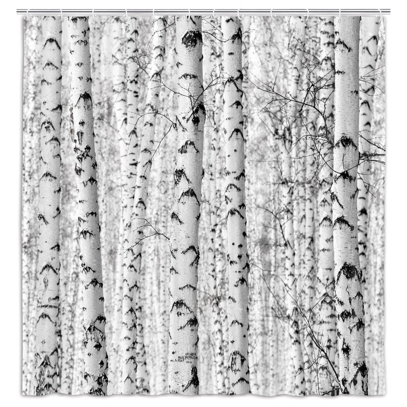 Wathon Birch Trees Shower Curtain Gray Tree Bathroom Decor Winter Birch Forest Bath Curtain Neutral Black and White Bath Set Rustic Winter Forest Landscape Bathroom Accessories Hooks Included 72X72IN - Image 4