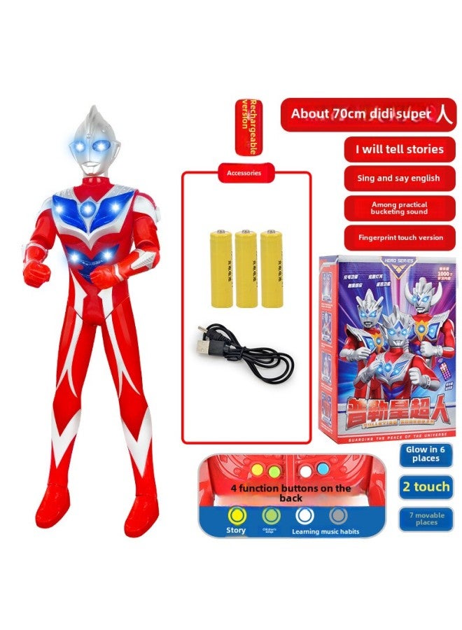 Children's Large Ottoman Toy Figure Salty Egg Superman Stall Sound And Light Tyro Men's Hand Model Toy-Color:[ 70cm Early Education Version Of The First Generation Charging Story] Color Box - Image 1
