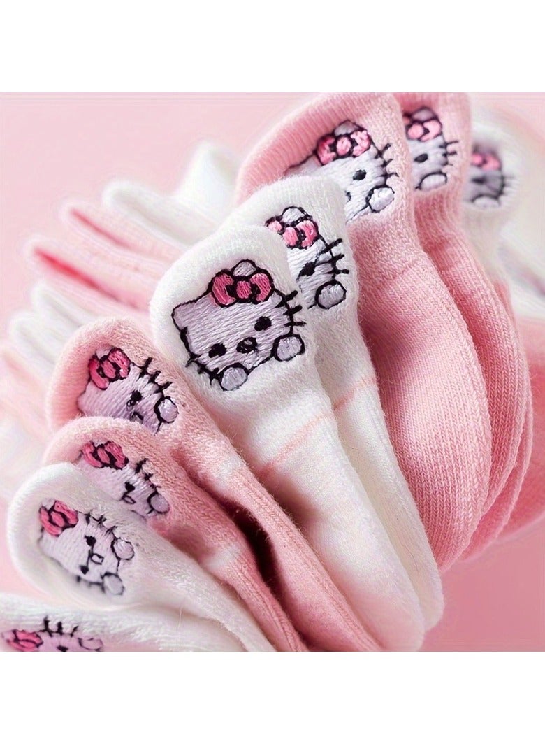 5 Pairs Sanrio Embroidery Pink Socks - Image 1
