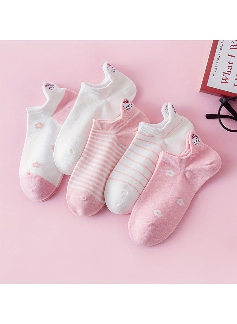 5 Pairs Sanrio Embroidery Pink Socks - Image 5