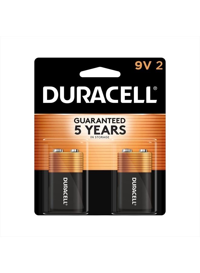 Duracell Coppertop 9V Battery, 2 Count Pack, 9-Volt Battery with Long-lasting Power, All-Purpose Alkaline 9V Battery for Household and Office Devices - Image 1