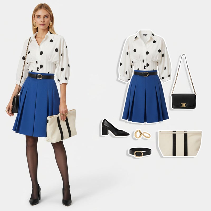 Nlife Women Polka Dot Pleated Peplum Blouse 3/4 Sleeve Button Down Cinched Waist Shirt Fitted Flattering Office Daytime Top - Image 4