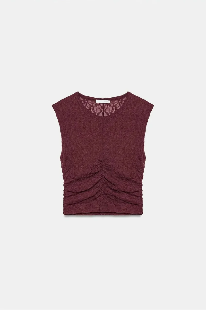 Dilvin Burgundy Red DILVIN Sleeveless Lace Ribbed Blouse for Women | Best Price UAE