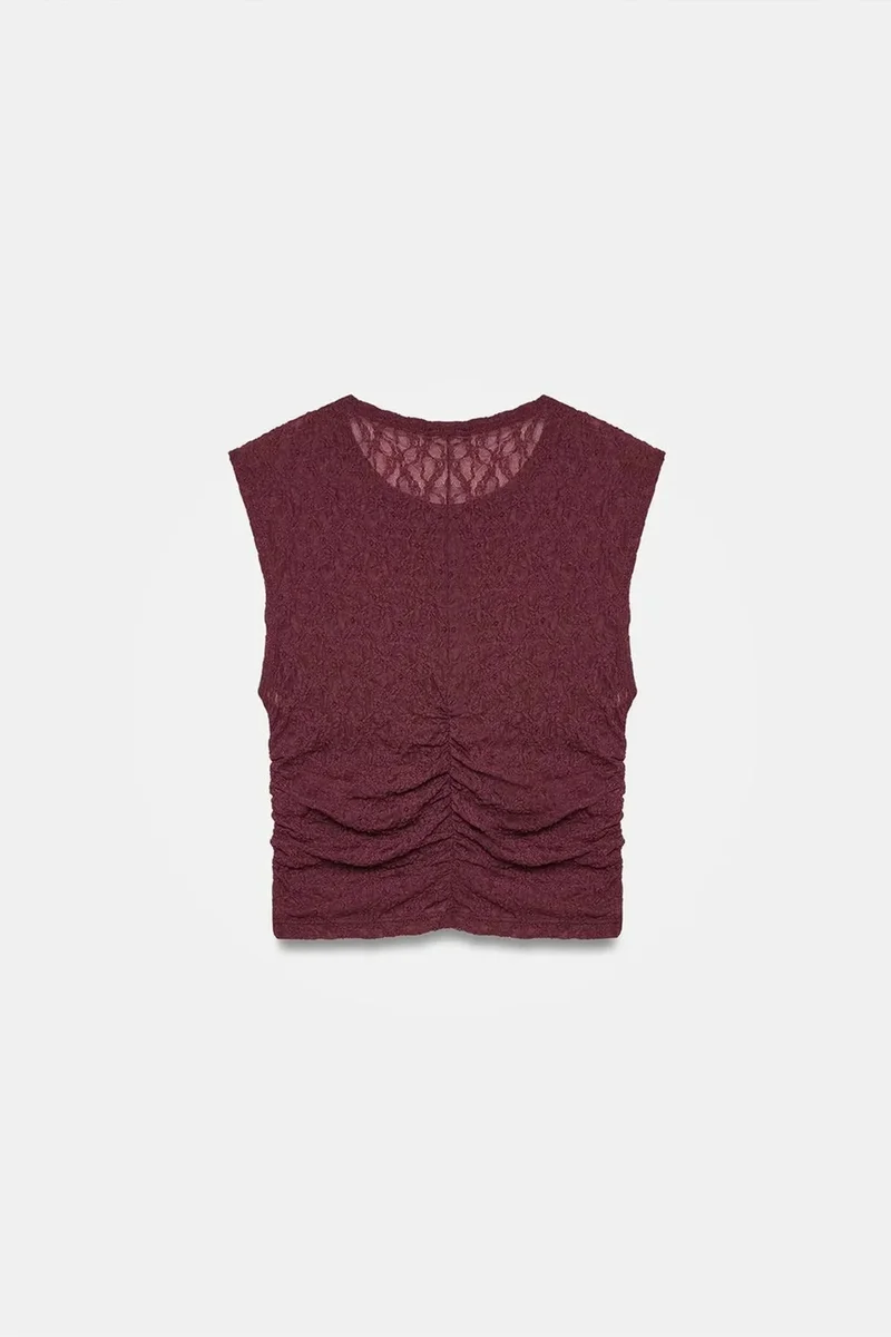 Dilvin Burgundy Red DILVIN Sleeveless Lace Ribbed Blouse for Women | Best Price UAE