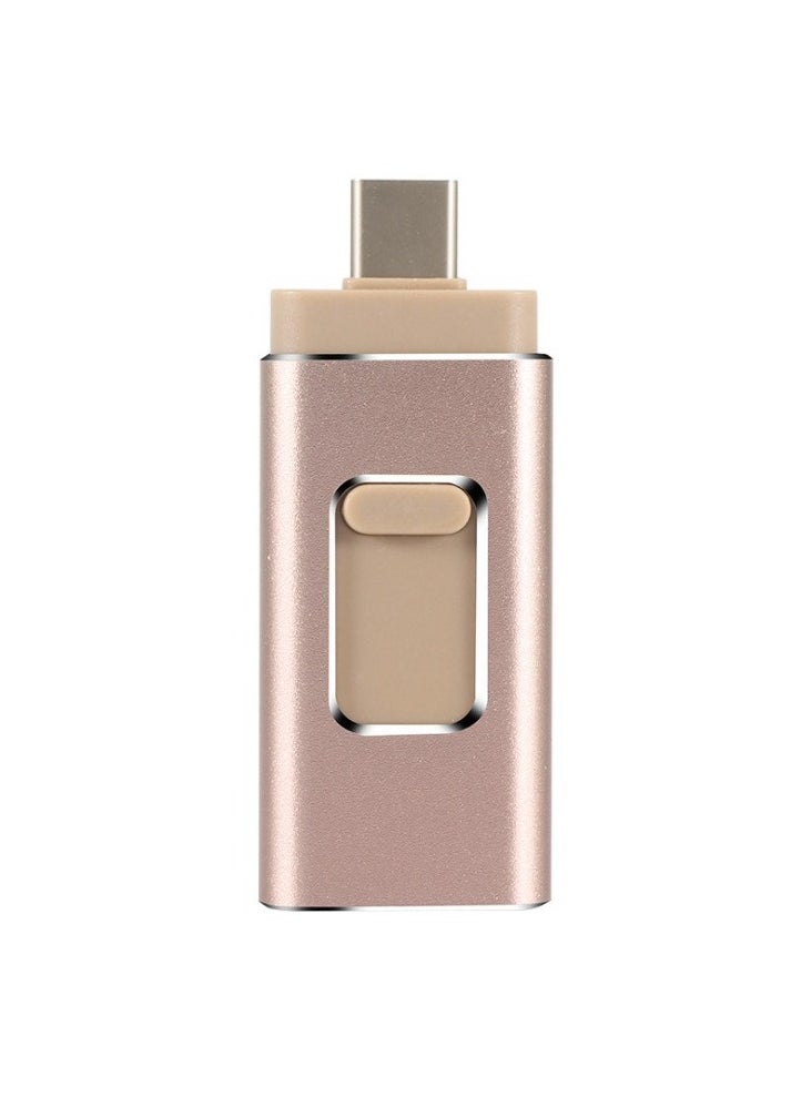 AROAQ 32GB USB Flash Drive, Shock Proof 3-in-1 External USB Flash Drive, Safe And Stable USB Memory Stick, Convenient And Fast Metal Body Flash Drive, Gold Color (Type-C Interface + apple Head + USB Local)  - Image 1