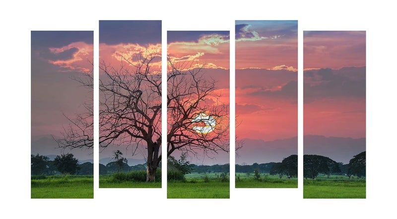 PAPER PLANE DESIGN Painting for Wall Decoration Sunset View Picture 5 Split Panels Art Décor for Living Room Bedroom Hotel Office, Sun-board, (27 x 50 inch) - Image 1