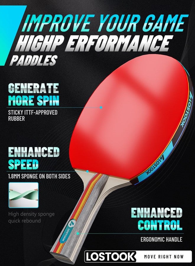 Lostook Ping Pong Paddles, Ping Pong Paddles Set of 2 with Portable Oxford Cloth Table Tennis Case and 3 Star Ping Pong Balls, Professional Table Tennis Paddles for Adults and Family Outdoor Games - Image 2