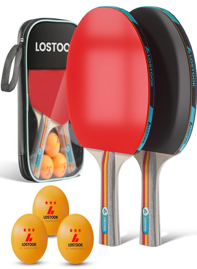 Lostook Ping Pong Paddles, Ping Pong Paddles Set of 2 with Portable Oxford Cloth Table Tennis Case and 3 Star Ping Pong Balls, Professional Table Tennis Paddles for Adults and Family Outdoor Games - Image 1