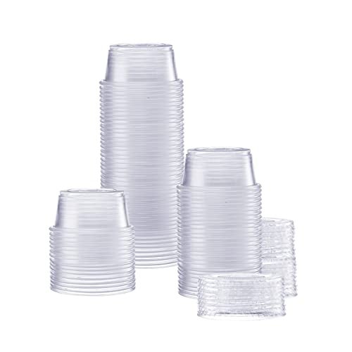 GUSTO [2 oz.-100] Count Clear Disposable Plastic Portion Cups with Lids - Soufflé Cups, Jello Shot Cups With Lids, Clear Plastic Containers Perfect for salad Dressing and More- Formerly Comfy Package - Image 1