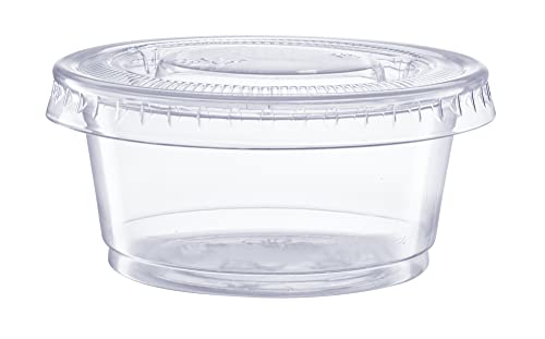 GUSTO [2 oz.-100] Count Clear Disposable Plastic Portion Cups with Lids - Soufflé Cups, Jello Shot Cups With Lids, Clear Plastic Containers Perfect for salad Dressing and More- Formerly Comfy Package - Image 4