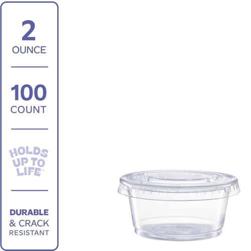 GUSTO [2 oz.-100] Count Clear Disposable Plastic Portion Cups with Lids - Soufflé Cups, Jello Shot Cups With Lids, Clear Plastic Containers Perfect for salad Dressing and More- Formerly Comfy Package - Image 2