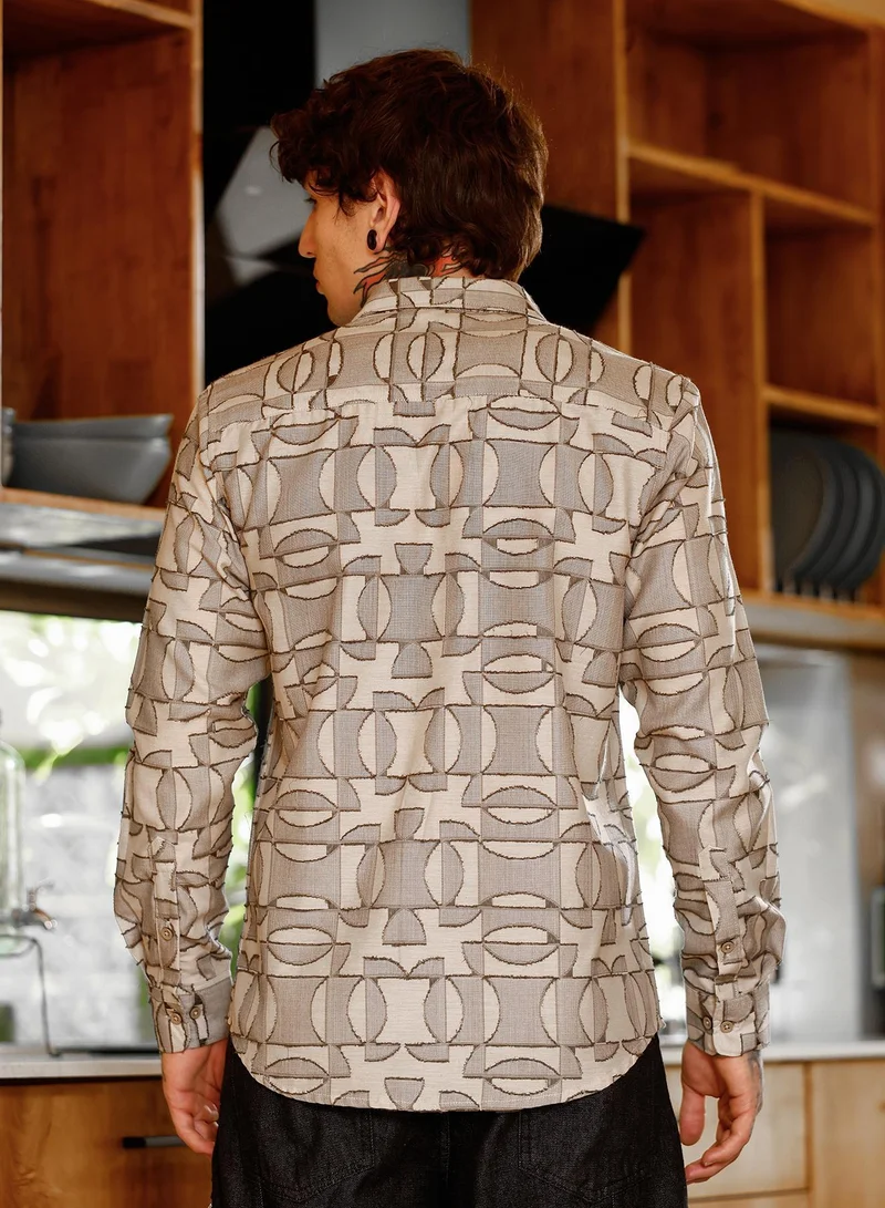 CAHOOT  Men's Ash Brown Geometric-Curve Jacquard Shirt for Men | Best Price UAE