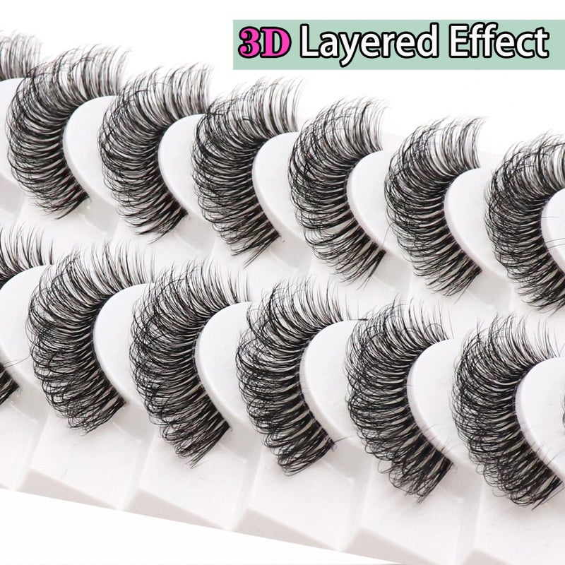 Veleasha Russian Strip Lashes with Clear Band Looks Like Eyelash Extensions D Curl Lash Strips 10 Pairs Pack (DT02) - Image 2