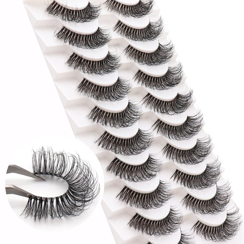 Veleasha Russian Strip Lashes with Clear Band Looks Like Eyelash Extensions D Curl Lash Strips 10 Pairs Pack (DT02) - Image 1