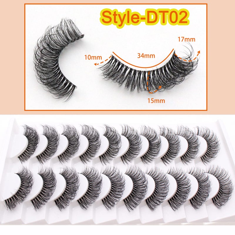 Veleasha Russian Strip Lashes with Clear Band Looks Like Eyelash Extensions D Curl Lash Strips 10 Pairs Pack (DT02) - Image 3