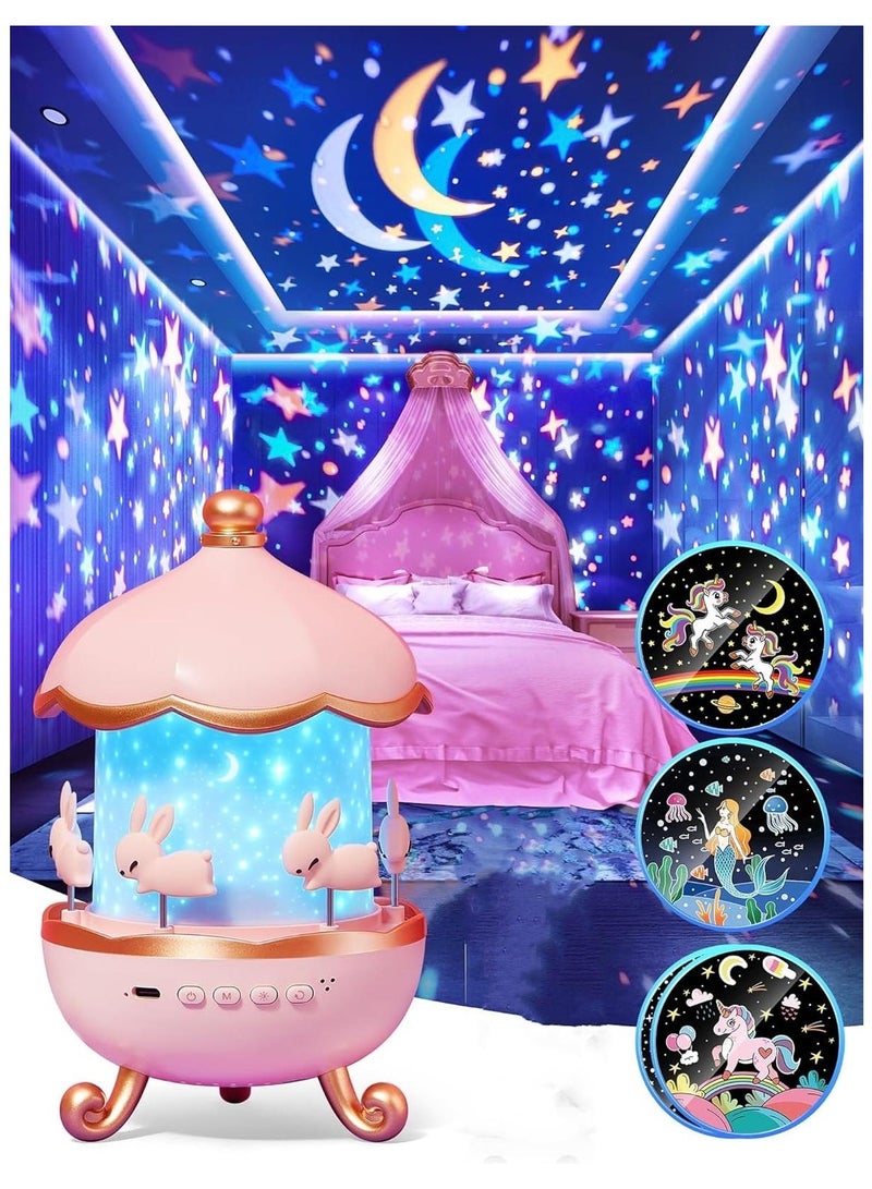 USB rechargeable night projector lamp, starry sky projector with Bluetooth music player, 12 cute rolling bunny movies - Image 1