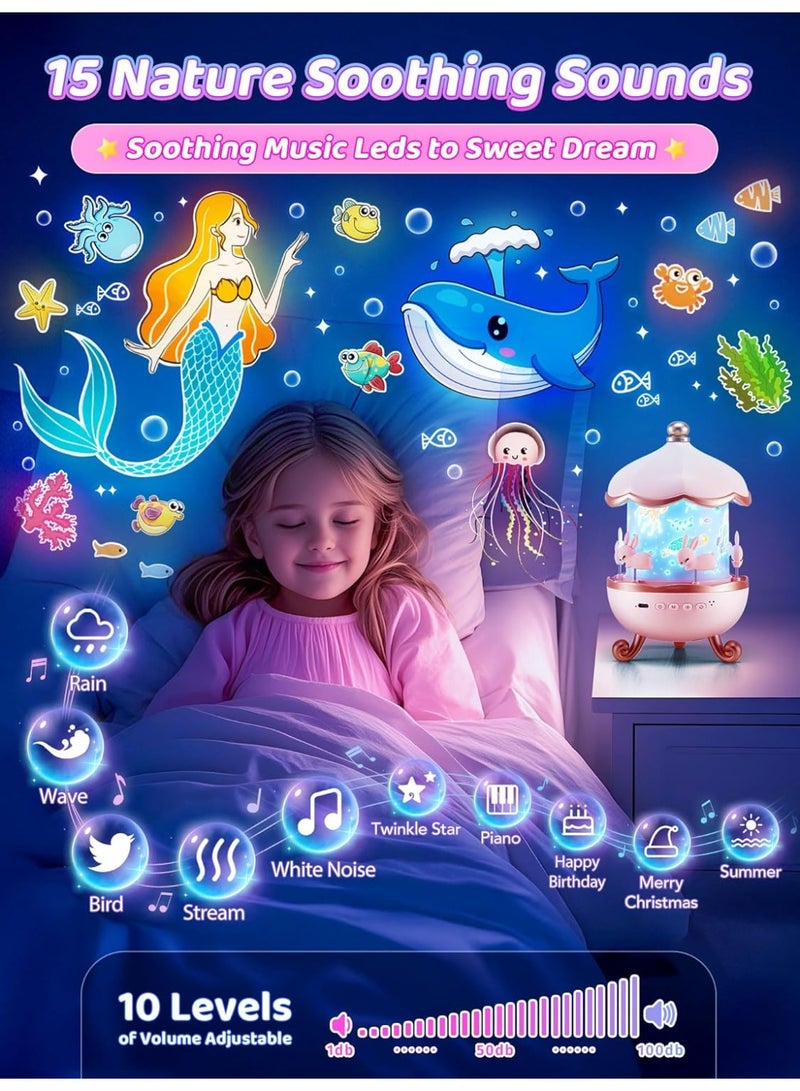 USB rechargeable night projector lamp, starry sky projector with Bluetooth music player, 12 cute rolling bunny movies - Image 3