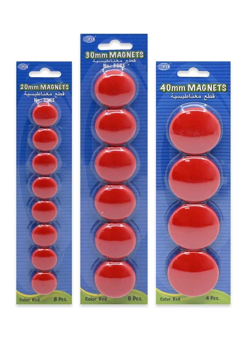 FIS Colored Magnet, Non Transparent Red' Color, Pack Includes 3 Sets (20mm set, 30 mm set,  40 mm set) -FSMI203040RE/3 - Image 1