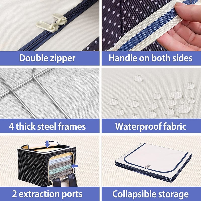 BRITSPEAR Clothes Storage Bins Boxes 66L Oxford Cloth Steel Frame Organizers Clear Window Sturdy Zipper Reinforced Handle for Bedding Blankets Bedding Pillow Seasonal Clothing Comforter - Image 5
