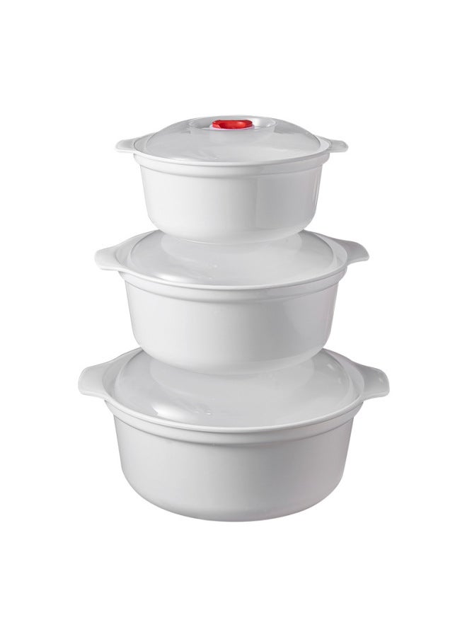 Microwave Heating Special Utensils Hot Rice Lunch Box Steamed Bread Box Steamer Bowl Household Plastic Steamed Bread Bowl With Lid-Specifications:Three-piece Set Of Microwave Oven Bowl [3 Large, Medium And Small]]  - Image 1